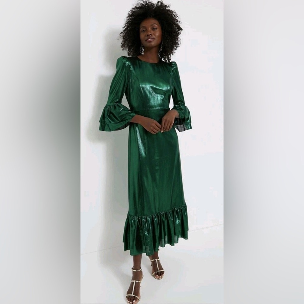NWT Tuckernuck Pomander Place Emerald Green Crinkle Lurex Lillith Dress - XXL
